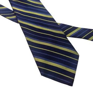 Brooks Brothers Makers Silk Tie Navy Blue Lime Green Striped Made in USA 58"